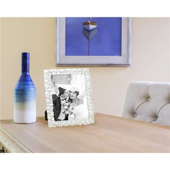 8x10 White & Gold Flower Textured Hand-Crafted Resin Picture Frame w/ Easel&Hook - Picture 7 of 7